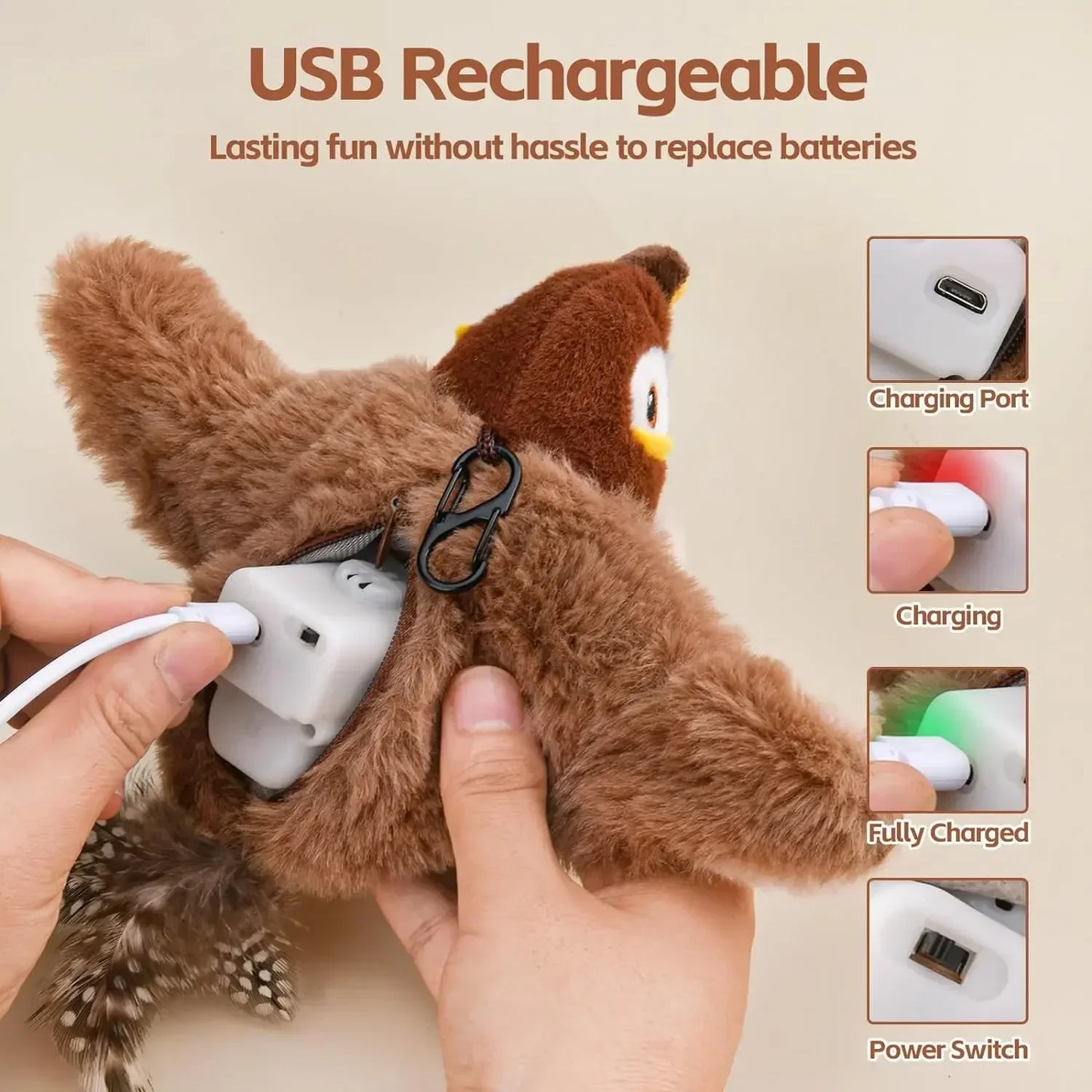 Flapping Bird Cat Toy – Rechargeable & Touch-Activated
